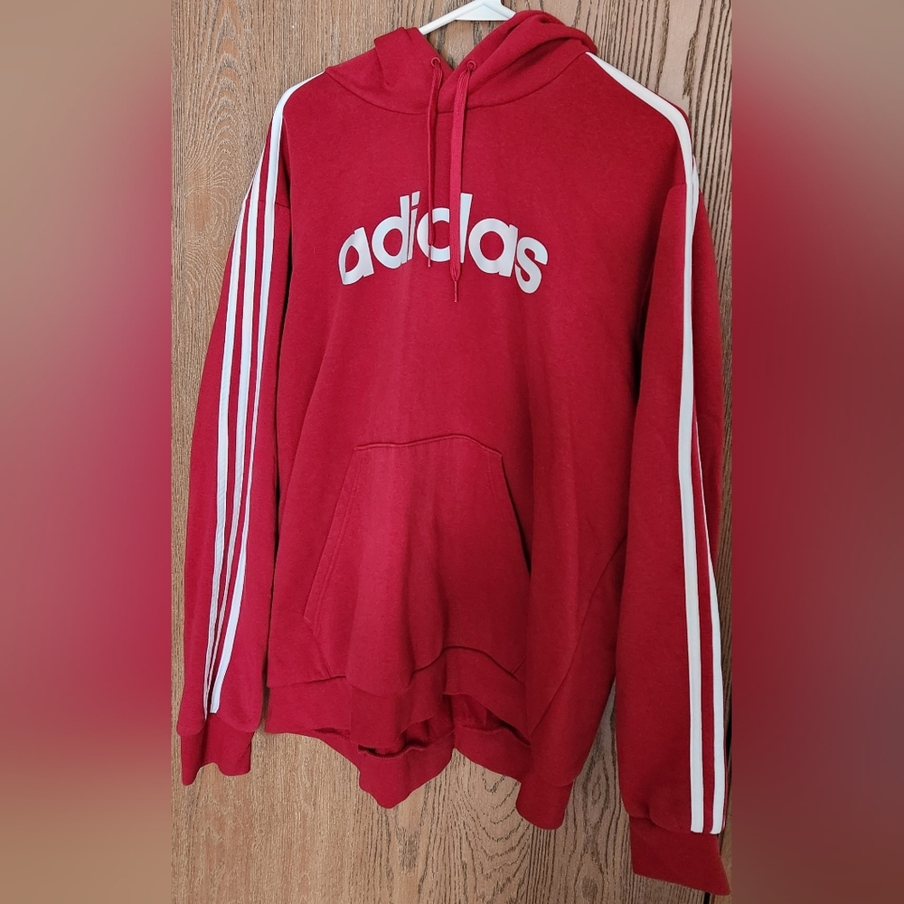 Adidas Red Logo Hoodie with White Stripes, XXL